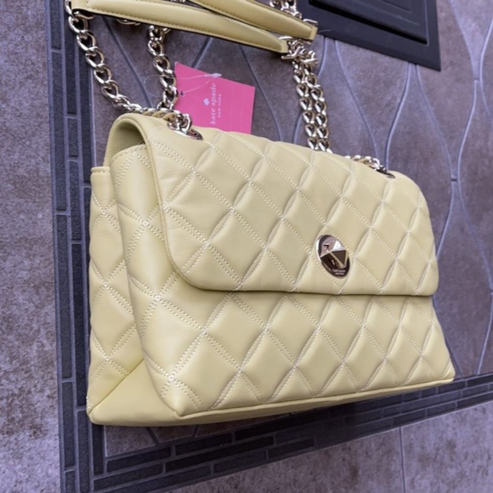 Kate Spade Natalia Smooth Leather Medium Flap Shoulder Bag Frosty Lime - Picture 2 of 16